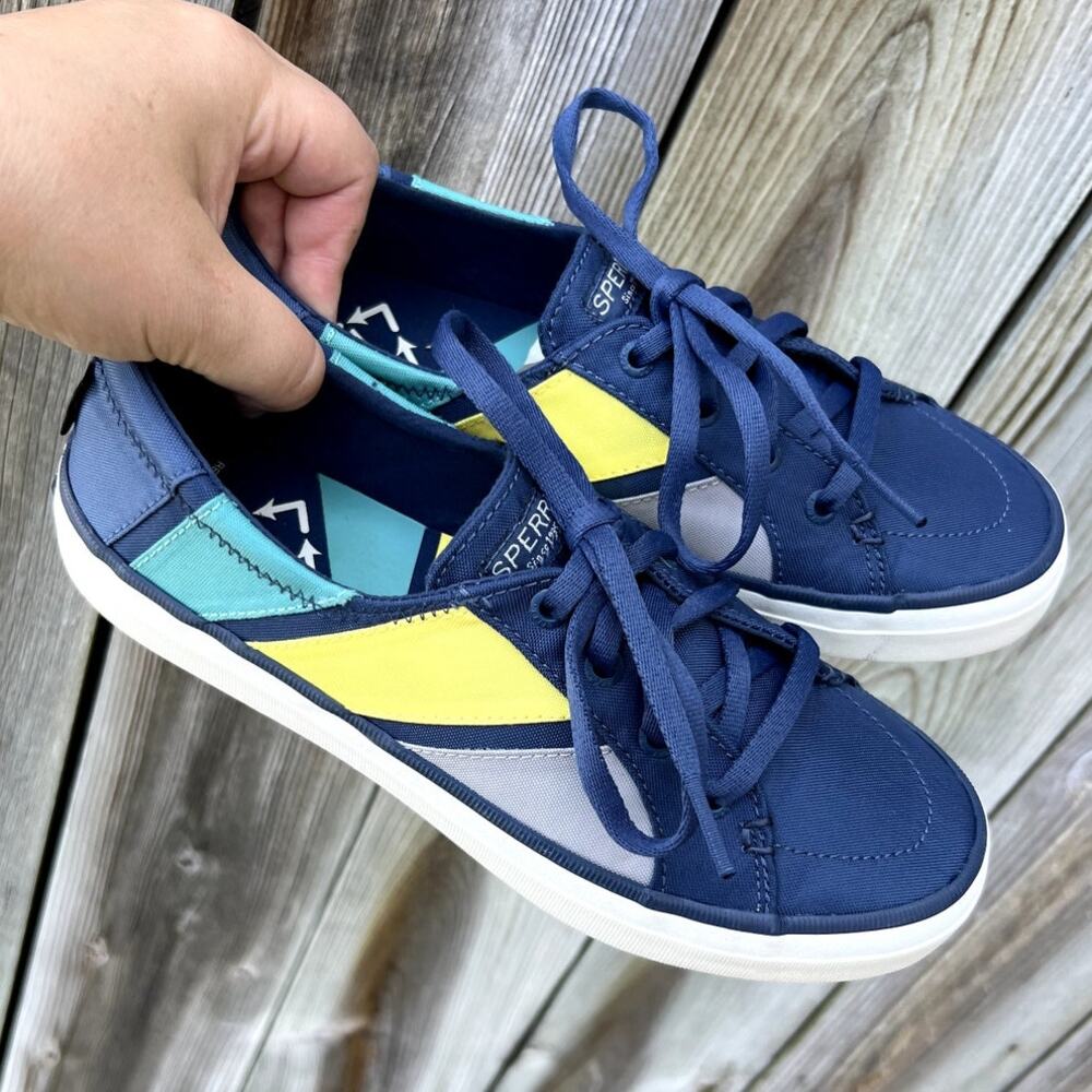 Sperry Crest Vibe Bionic Sneakers Womens 6.5 Navy Teal Yellow‎